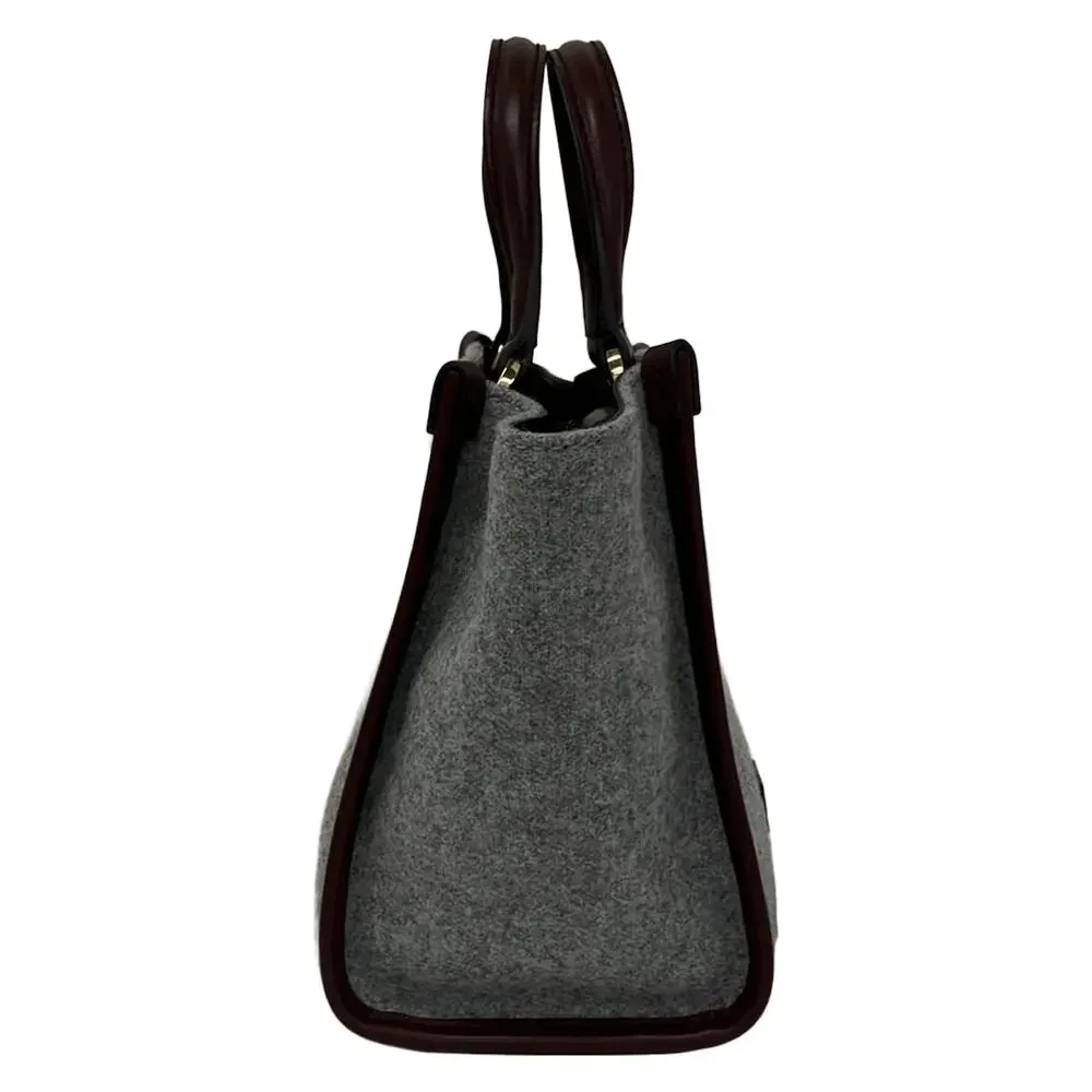 Jimmy Choo Varenne Tote Bag Gray Bordeaux Wool Leather